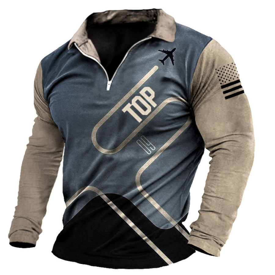 

Men's Vintage Top Airplane Print Half Open Neck T-Shirt
