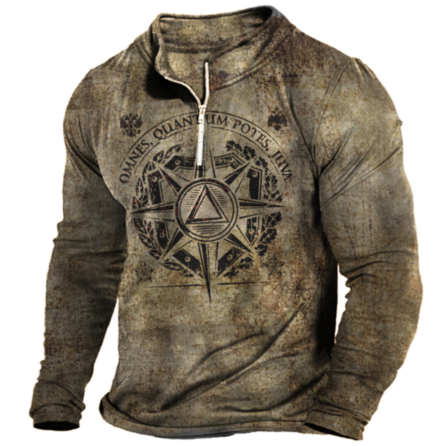 

Men's Vintage Spartan Zip Collar T-Shirt