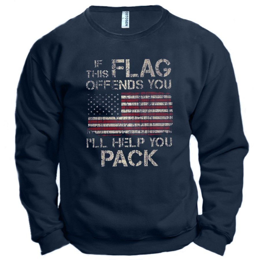 

If The Flag Offends You I'll Help You Pack Men's American Flag Graphic Print Sweatshirt