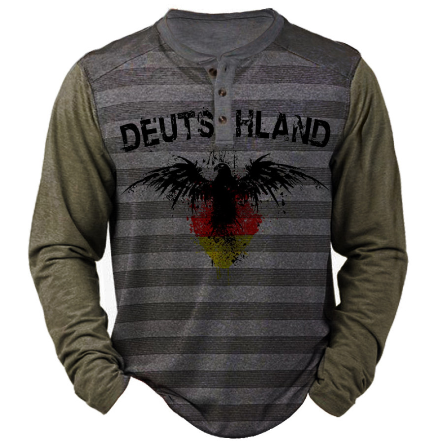 

Men's German Flag Eagle Henley Collar T-Shirt