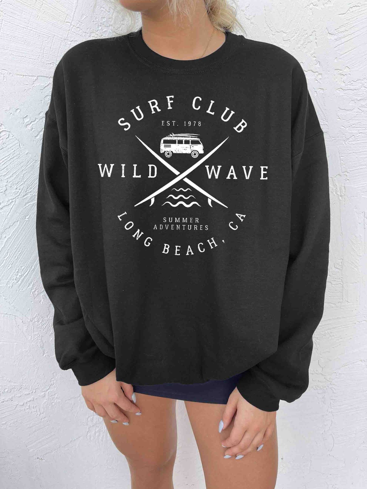 Women's Surf Club Wild Chic Wave Print Crewneck Sweatshirt