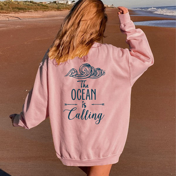 Women's Ocean Is Calling Print Chic Crewneck Sweatshirt
