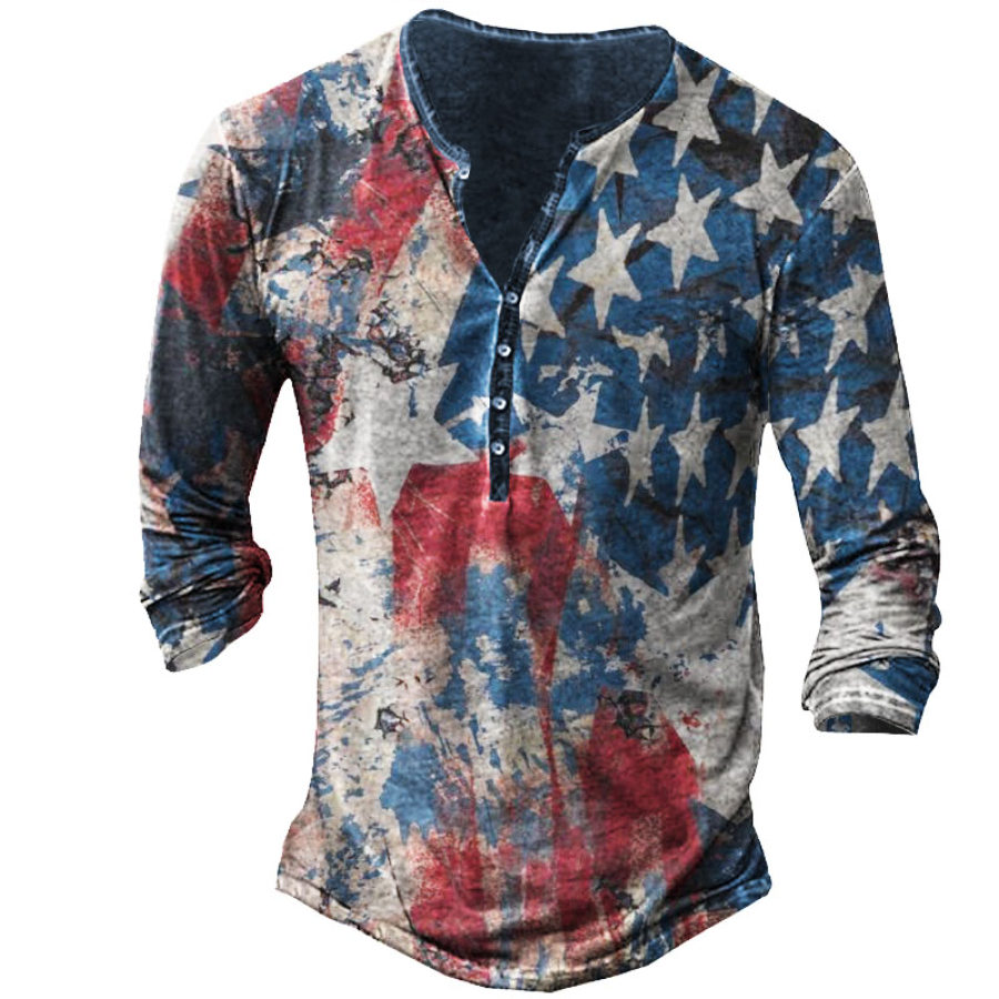 

Men' American Flag Henley Long Sleeve Training Shirt