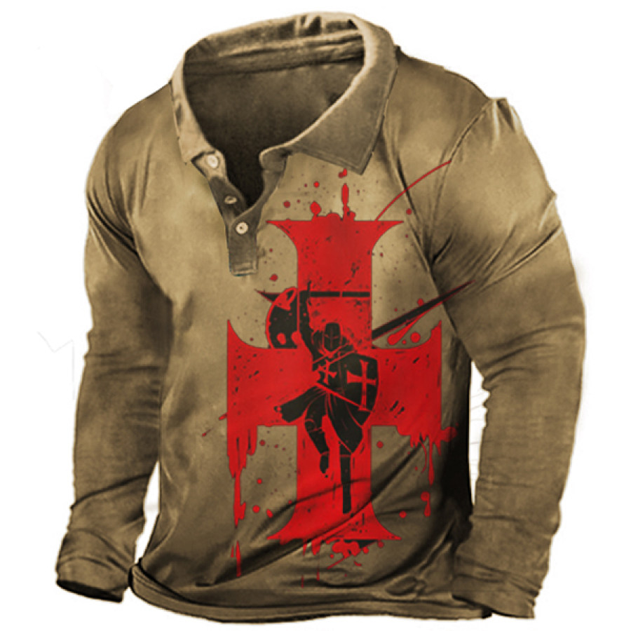 

Templar Print Men's Vintage Outdoor Tactical PoLo Long Sleeve T-Shirt