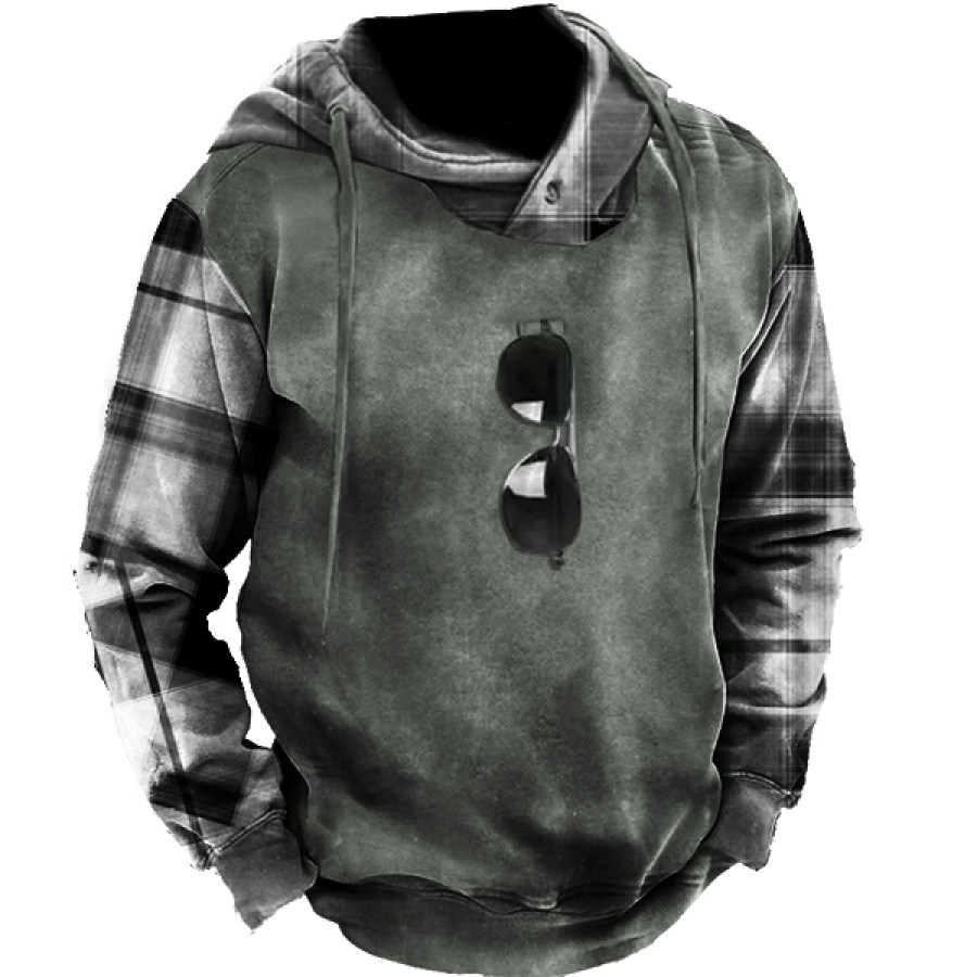 

Vintage Check Print Men's Outdoor Tactical Sports Hoodie