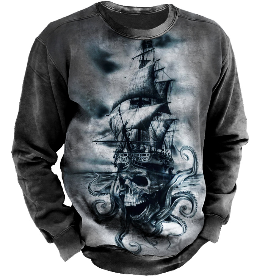 

Vintage Nautical Sail Skull Octopus Print Men's Outdoor Sweatshirt