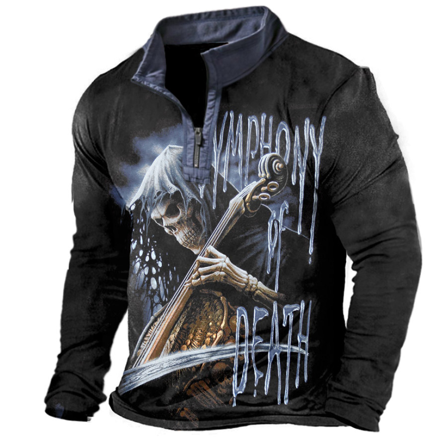 

Men's Outdoor Halloween Skull Print Henley Long Sleeve Shirt