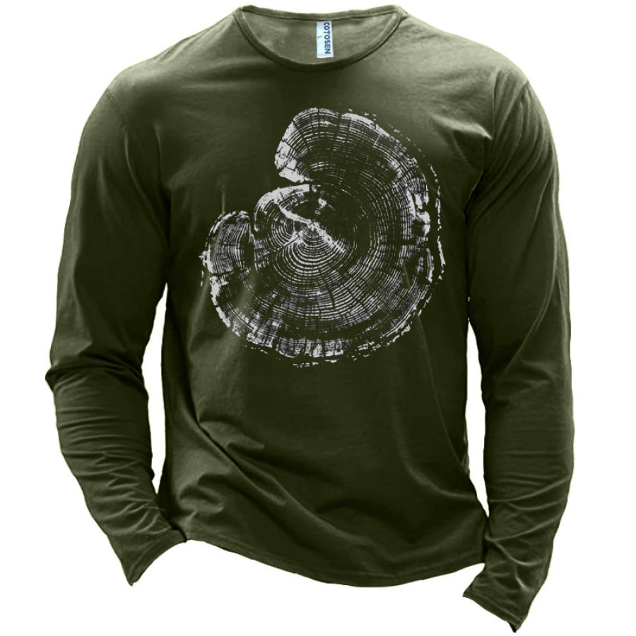 

Men's Vintage Growth Ring Print Cotton T-Shirt