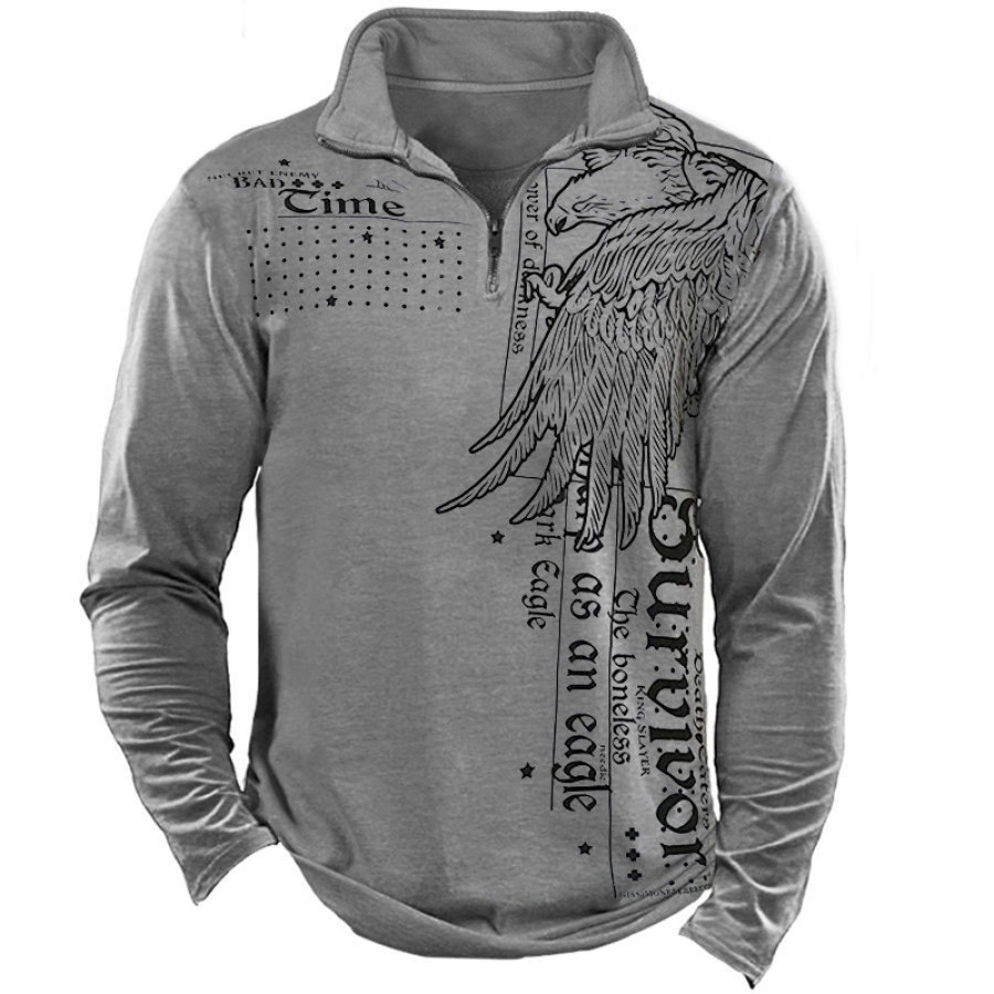 

Men's Eagle Print Zip T-Shirt