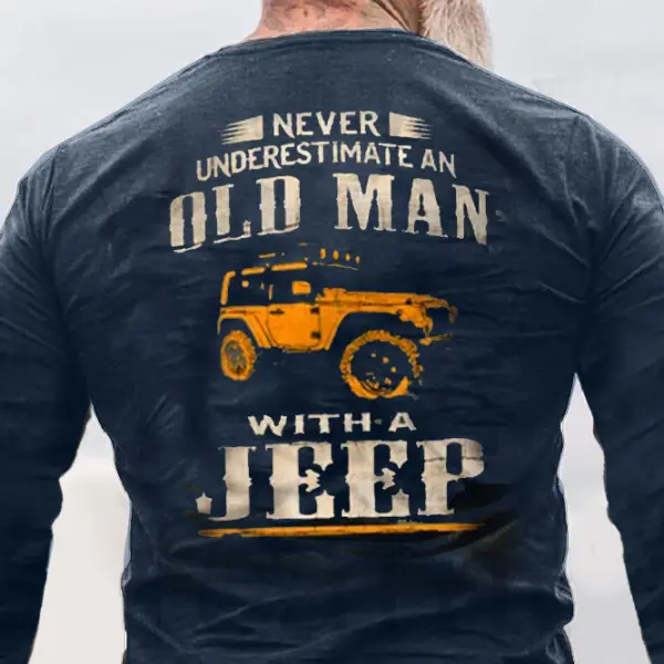 Old Man's Jeep Men's Vintage Print Cotton Long Sleeve Tee - Nikiluwa.com 