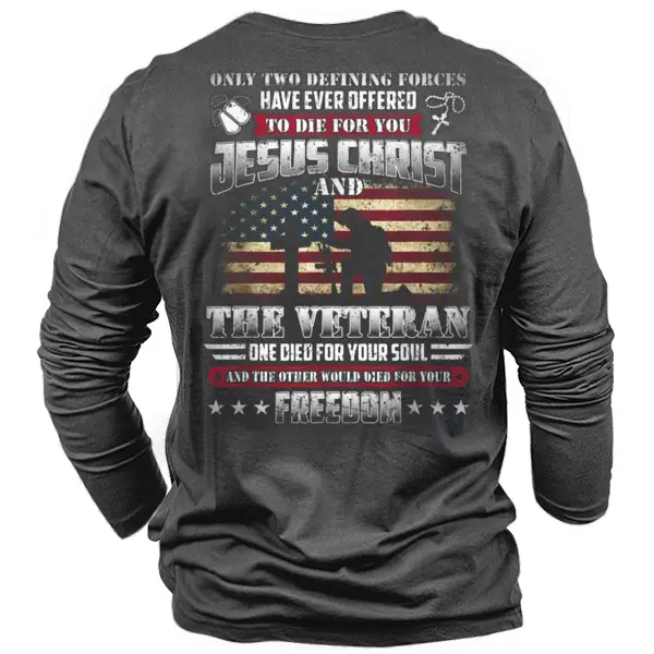 American Flag God Jesus Christ Die For Your Soul Veterans For Your Men Cotton T-Shirt - Blaroken.com 