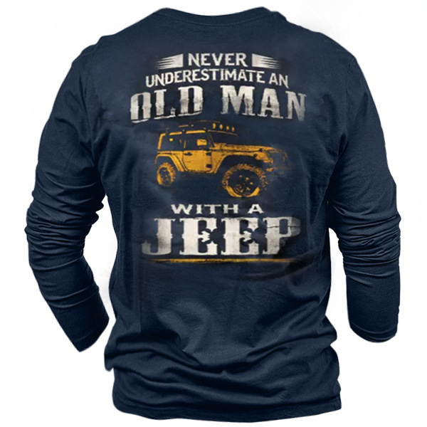 Old Man's Jeep Men's Chic Vintage Print Cotton Long Sleeve Tee