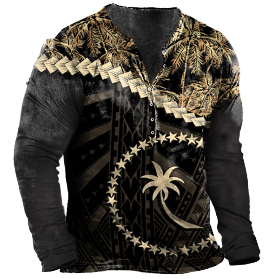 

Men's Outdoor Coconut Print Henley Collar Long Sleeve T-Shirt