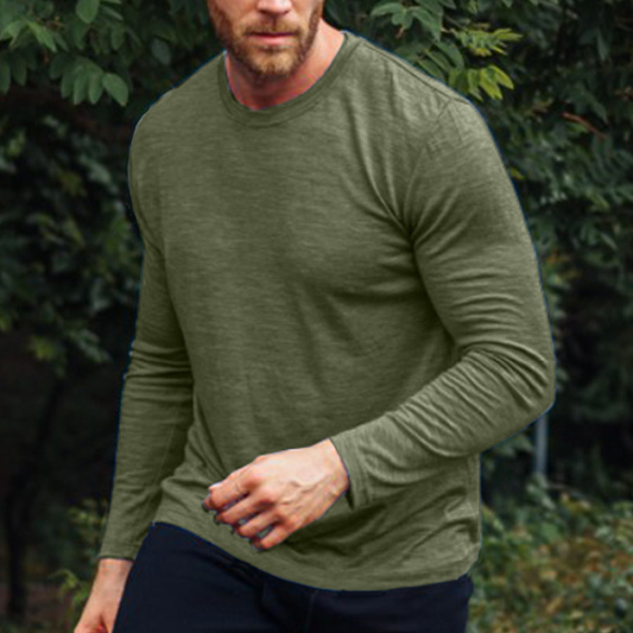 

Men's Solid Color Cotton Long Sleeve T-Shirt