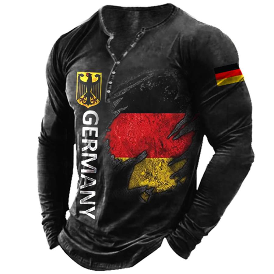 

Men's Outdoor German Flag Eagle Print Henley Long Sleeve T-Shirt