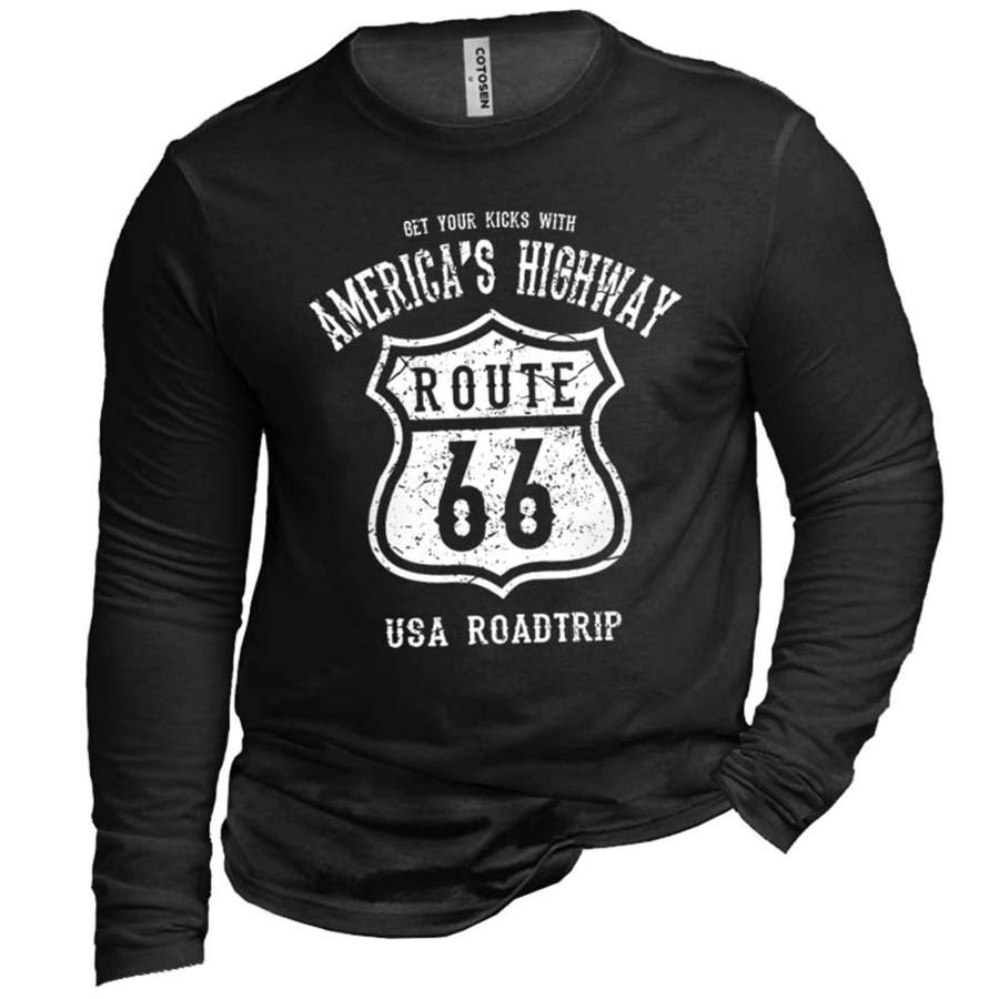 

Men's America's Highway Route 66 Cotton Long Sleeve T-Shirt