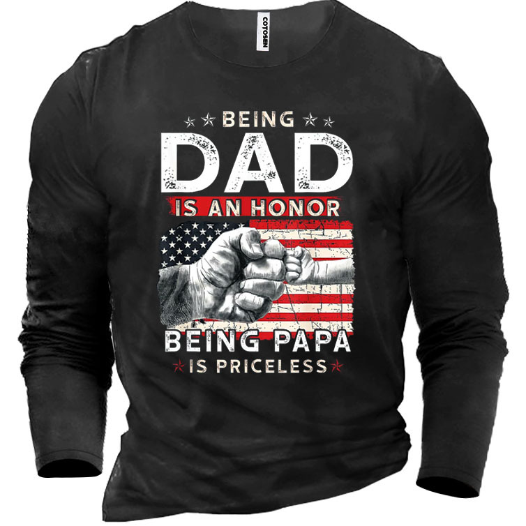 American Flag Being Dad Chic Is An Being Papa Men's Cotton T-shirt