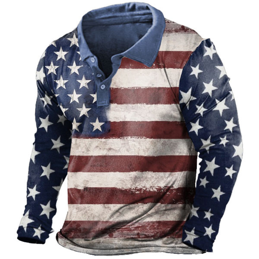

Men's American Flag Polo Long Sleeve Training Shirt
