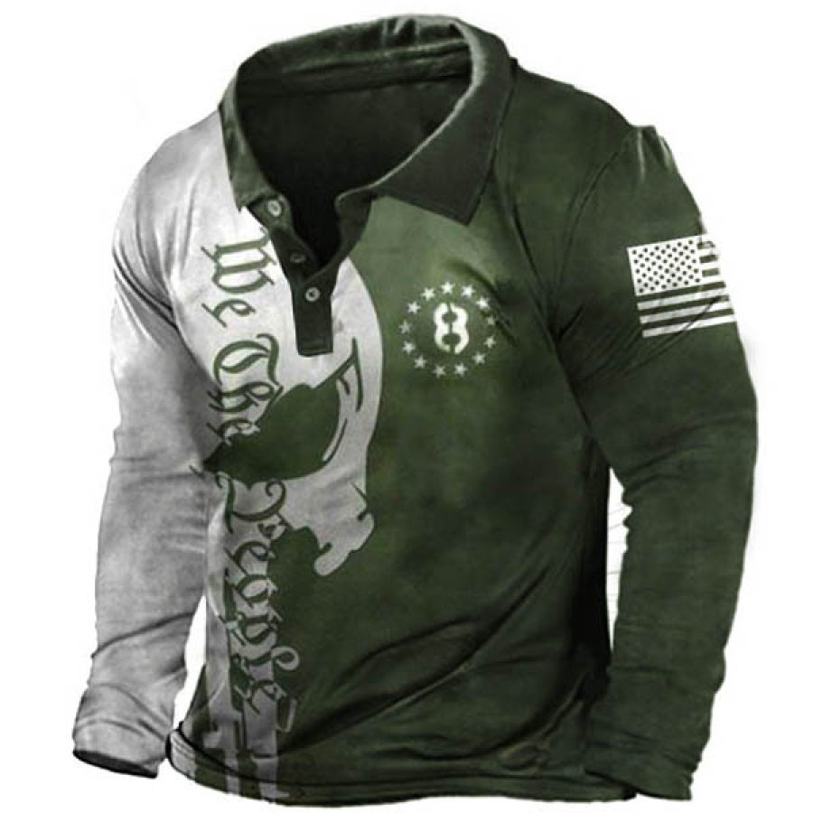 

Men's Outdoor Skull Tactical 8 Print Men's Long Sleeve Polo Shirt