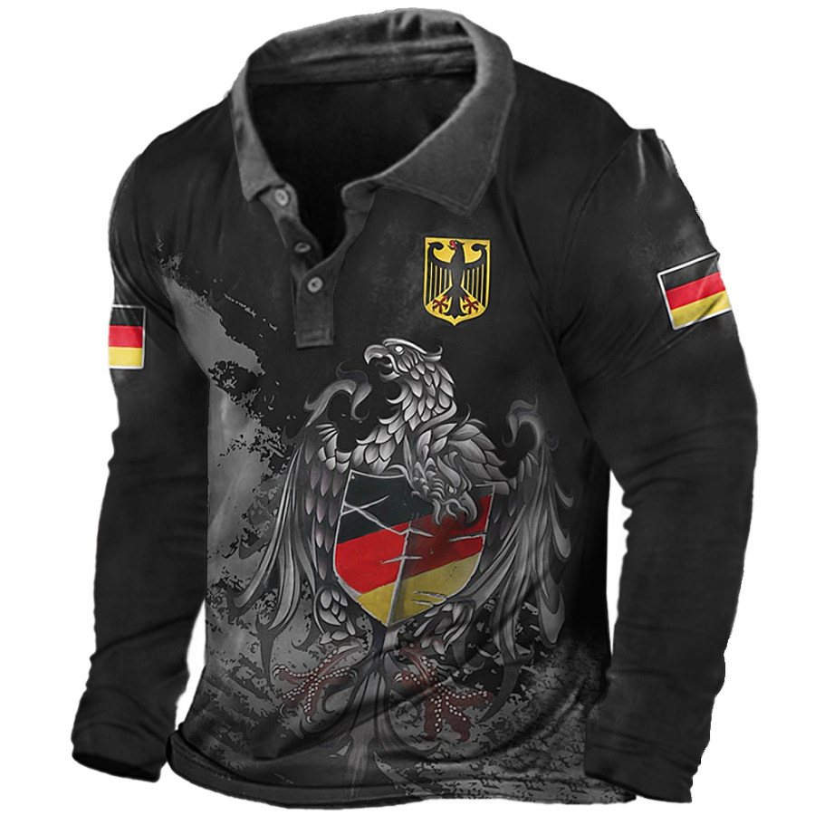 

Men's German Flag Eagle Vintage Print Polo Neck Long Sleeve T-Shirt