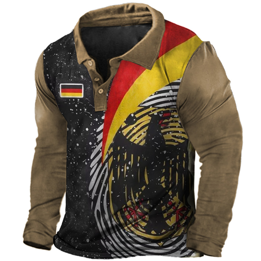 

Men's German Flag Eagle Vintage Print Polo Neck Long Sleeve T-Shirt