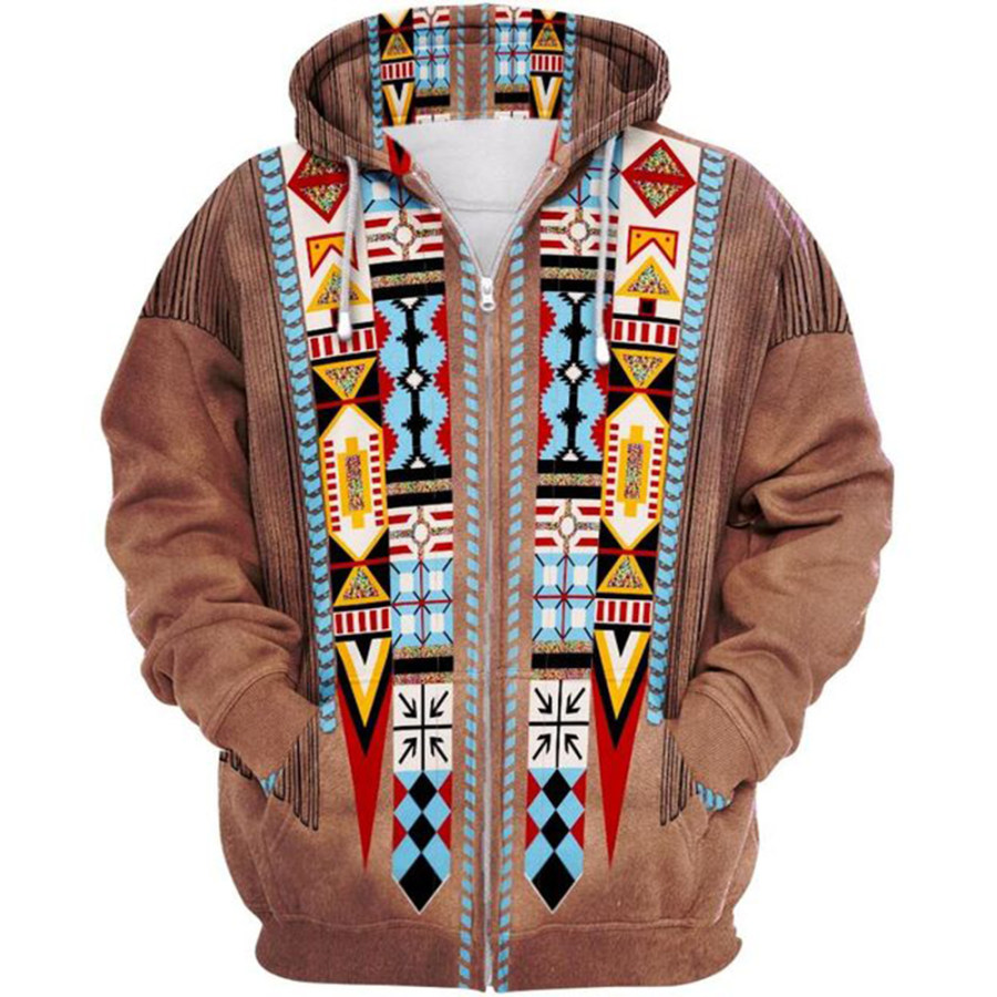 

Men's Outdoor Indian Western Print Zip Cardigan Sweatshirt