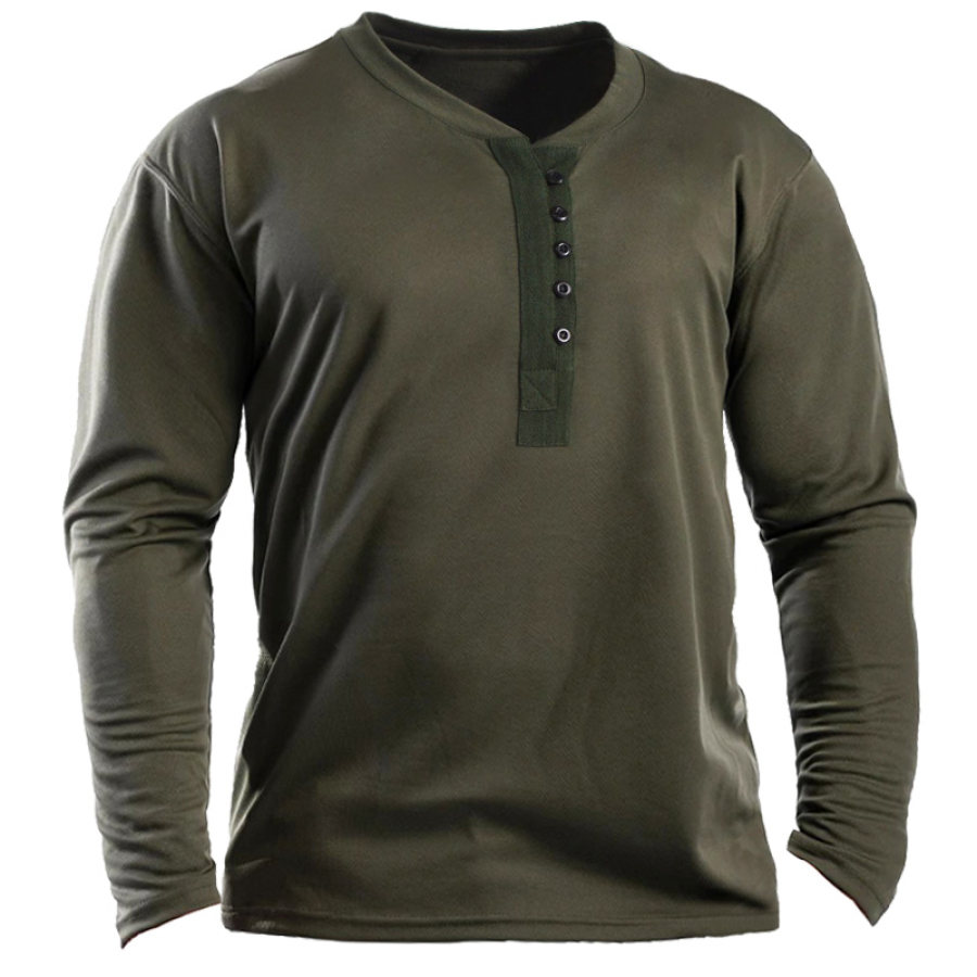 

Men's Solid Outdoor Tactical Long Sleeve Button Baseball Collar T-Shirt