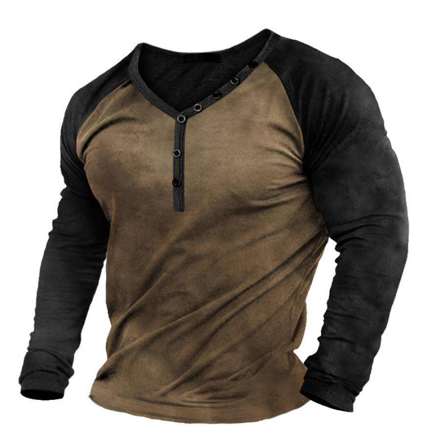 

Men's Outdoor Tactical Patchwork Contrast Color Long Sleeve Henley T-Shirt