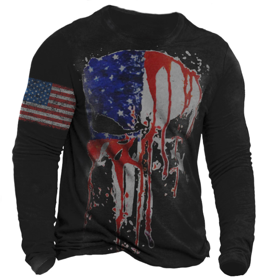 

Men's American Flag Skull Print T-Shirt