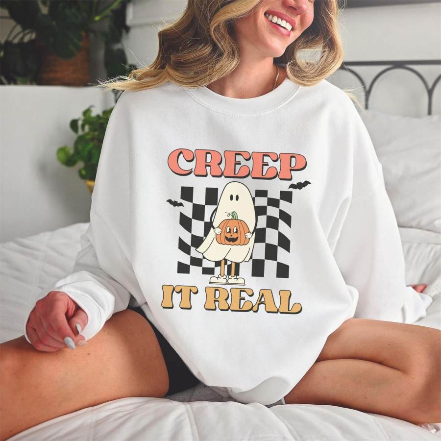 

Women's Halloween Creep It Real Print Crewneck Sweatshirt