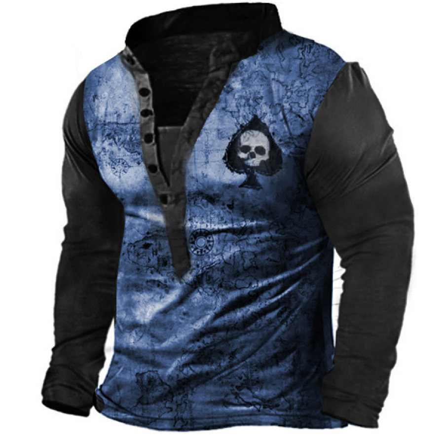 

Mens Tactical Outdoor Old World Map Skull Henley T-Shirt