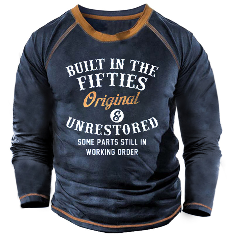 

Funny Built In The Fifties Crew Neck Colorblock Long SleevesMen's T-shirt