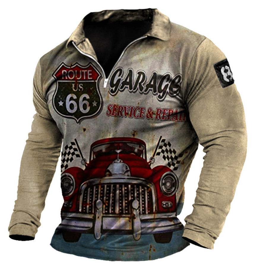 

Men's Outdoor Racing Route 66 Graphic Print Half Open Neck T-Shirt