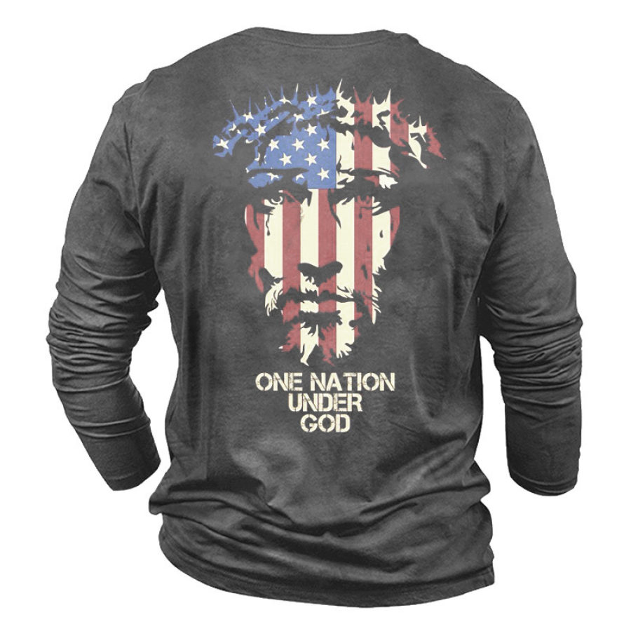 

One Nation Under God Men's Jesus Print Cotton Long Sleeve T-Shirt