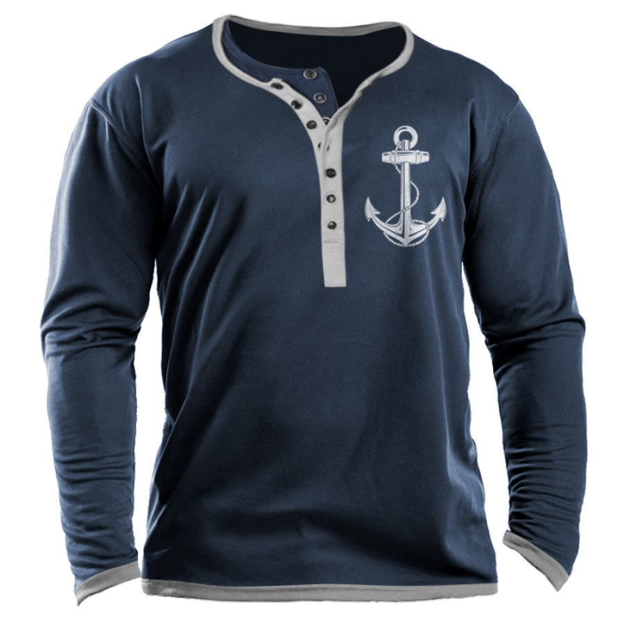 

Men's Outdoor Anchor Print Contrast Henley Long Sleeve T-Shirt