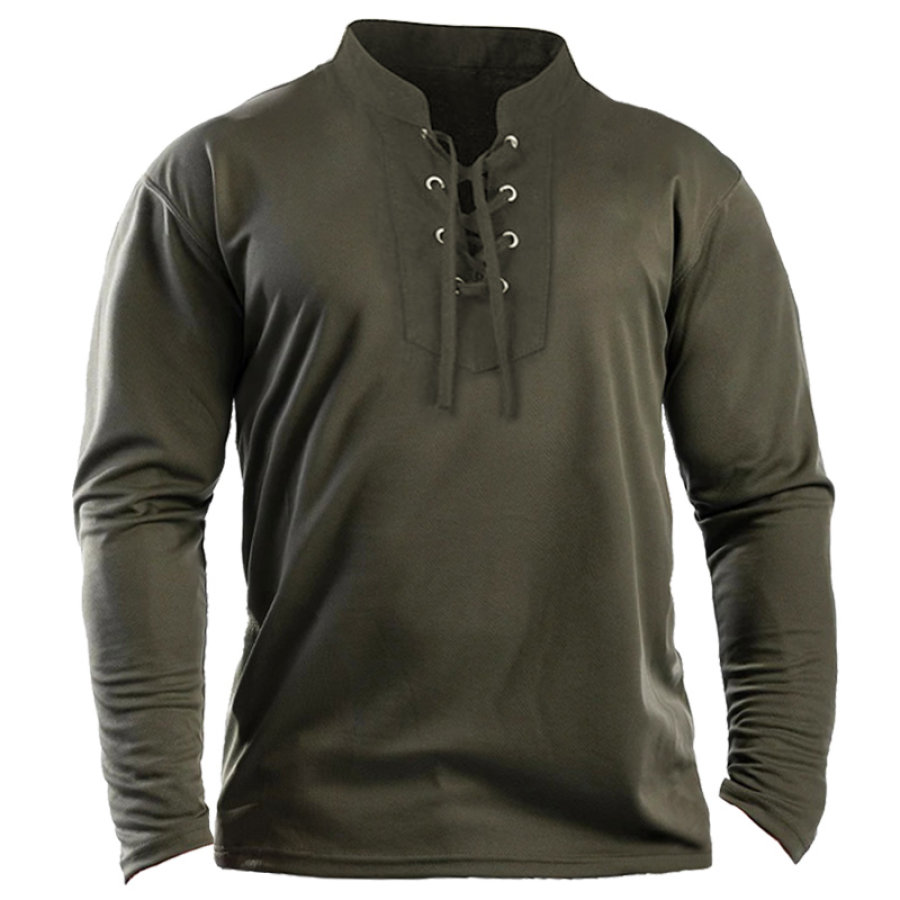 

Men's Outdoor Tactical Lace Up Stand Collar Long Sleeve T-Shirt