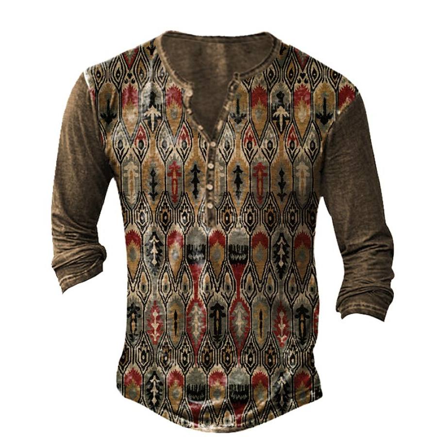 

Men's Vintage Ethnic Graphic Print Henley Long Sleeve T-Shirt
