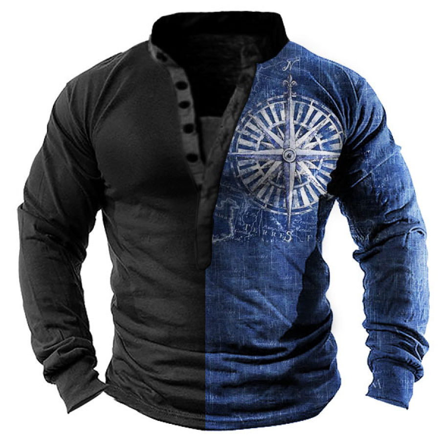 

Vintage Nautical Compass Vintage Print Men's Henley Long Sleeve T-Shirt