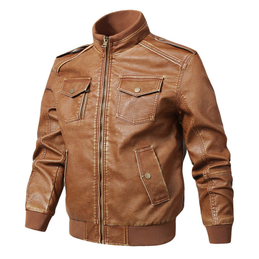 

Men's Multi Pocket Motorcycle Vintage PU Jacket