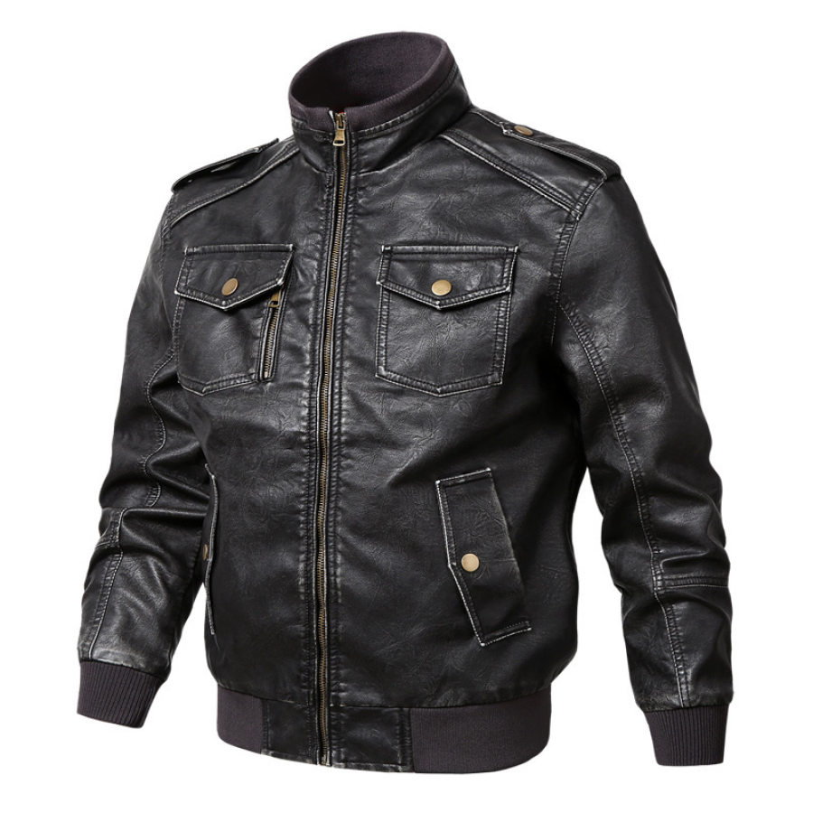 

Vintage PU-Motorradjacke Für Herren Mit Mehreren Taschen