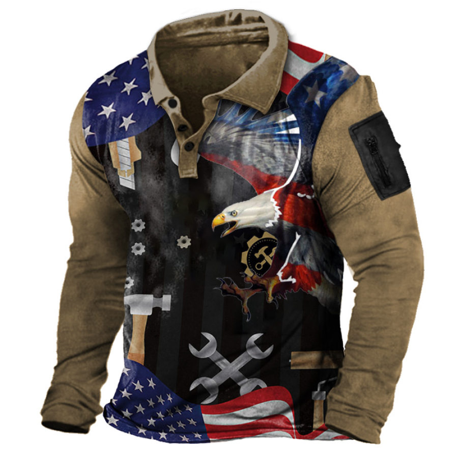 

Men's American Eagle Flag Print Polo Neck T-Shirt