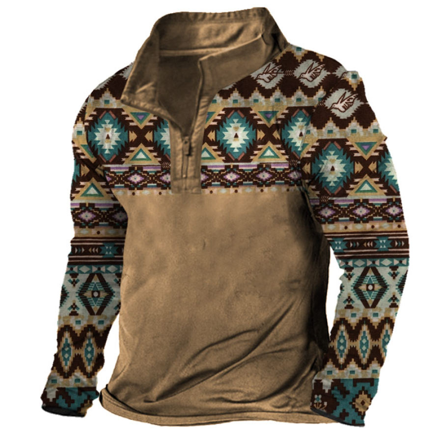 

Men's Vintage Ethnic Graphic Print Half Open Neck T-Shirt