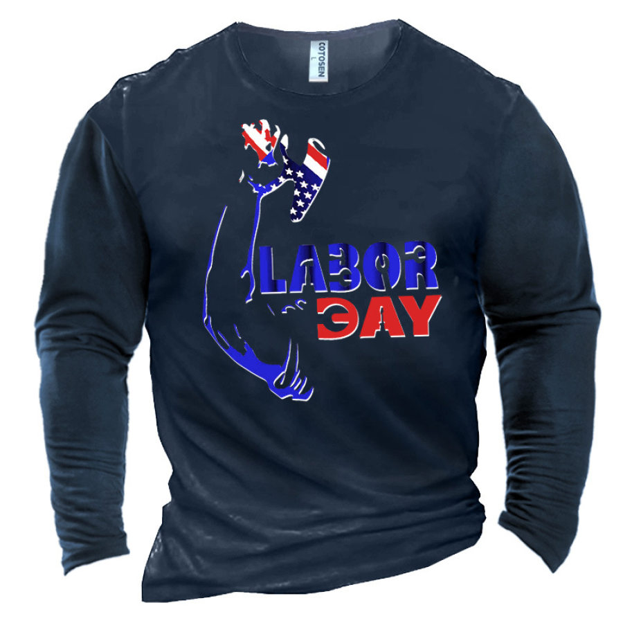 

Labor Day Men's Graphic Print Long Sleeve Cotton T-Shirt