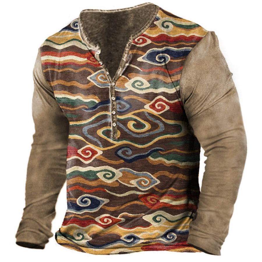 

Men's Vintage Ethnic Clouds Henley Long Sleeve T-Shirt
