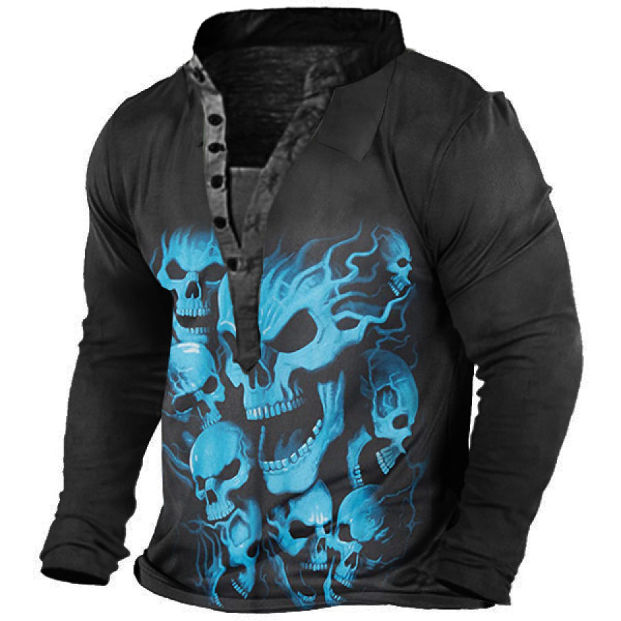 

Men' Skull Henley Long Sleeve Shirt