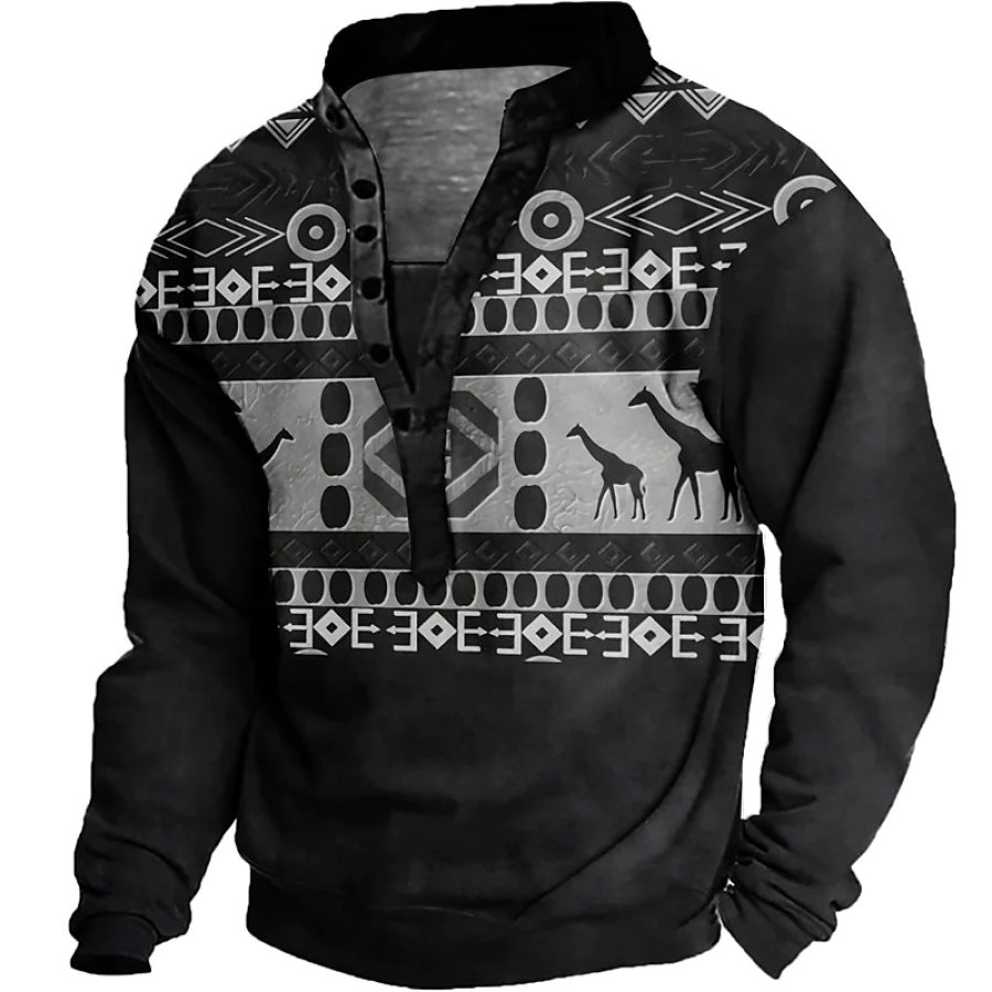 

Men's Animal Migration Ethnic Graphic Print Vintage Henley Collar Sweatshirt