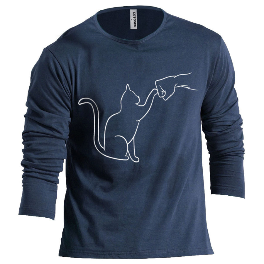 

Camiseta Masculina Simples Punho De Gato De Algodão De Manga Longa