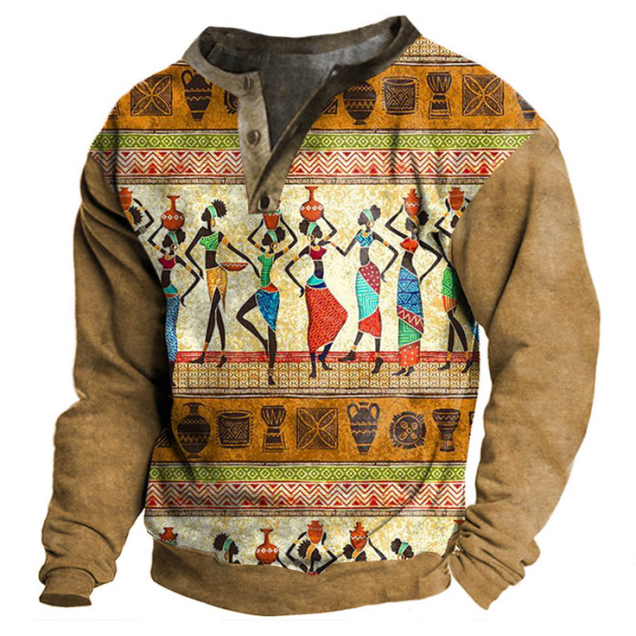 

Men's Vintage Ethnic Geometric Henley Sweatshirt