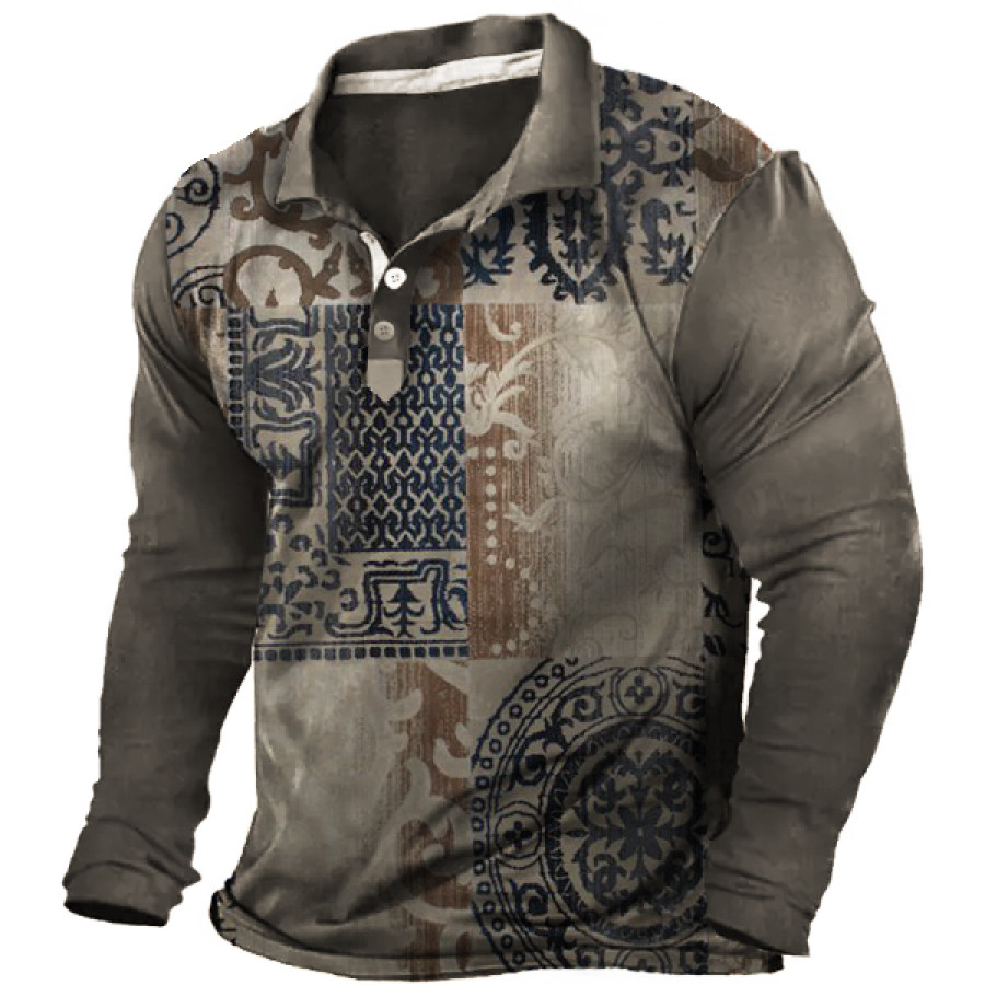 

Vintage Ethnic Graphic Print Men's Polo T-Shirt
