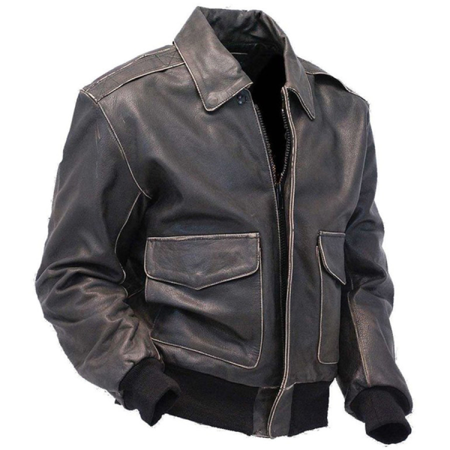 

Men's Outdoor Vintage Multi-pocket Leather Jacket